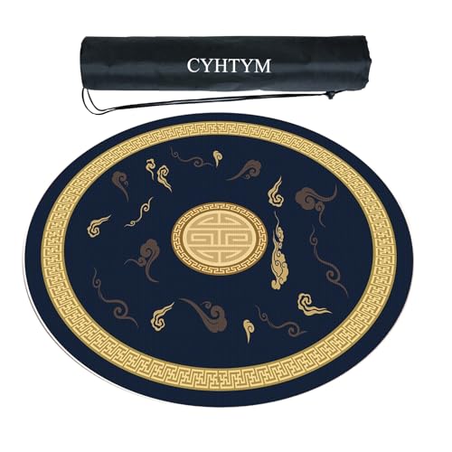 CYHTYM Runde Mahjong-Matte mit Geräuschunterdrückung, große rutschfeste Tischmatte, mit Aufbewahrungstasche(Blue3,140cm/55.1") von CYHTYM