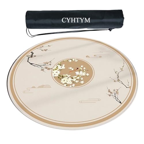 CYHTYM Runde Mahjong-Matte mit schwarzer Aufbewahrungstasche, rutschfest und geräuschreduzierend(60CM/23.6") von CYHTYM