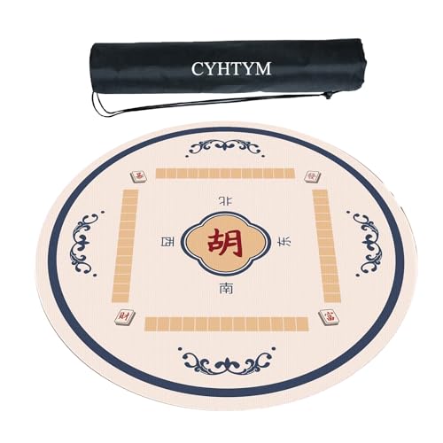 CYHTYM Runde Mahjong-Tischmatte mit Geräuschunterdrückung, mit Aufbewahrungstasche und Orientierung(Blue,60CM/23.6") von CYHTYM