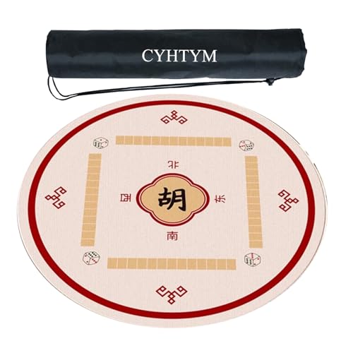 CYHTYM Runde Mahjong-Tischmatte mit Geräuschunterdrückung, mit Aufbewahrungstasche und Orientierung(Red,140cm/55.1") von CYHTYM