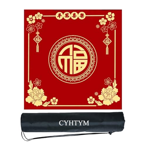 CYHTYM Tragbare Mahjong-Matten für drinnen und draußen, rutschfeste und geräuschreduzierende Tischmatten im chinesischen Stil(Red2,90CM/35.4") von CYHTYM