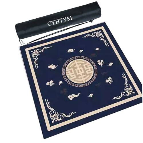 CYHTYM Verdickte, leise Mahjong-Matte mit Aufbewahrungstasche, große Tischmatte aus Gummi mit Rutschfester Unterseite(Blue,80CM/31.5") von CYHTYM