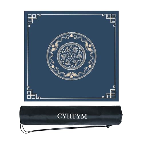 CYHTYM rutschfeste, geräuschreduzierende Mahjong-Matte, verdickte Tischmatte mit Aufbewahrungstasche für Kachelspiele, Pai Gow Poker(Blue3,60CM/23.6") von CYHTYM