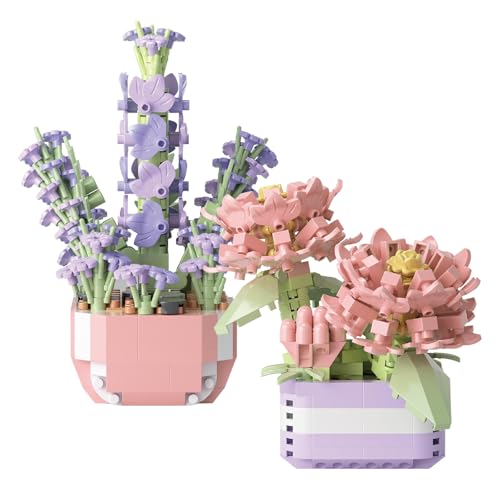 CYIOU 2 Mini Blumen Sukkulenten Bausteine Set 349 Stück+335 Stück (Kamelien + Lavendel) Botanisches Set Topf Pflanze Blume Botanische Simulation Topf Pflanze Partikel Blume Botanische Ziegel Spielzeug von CYIOU