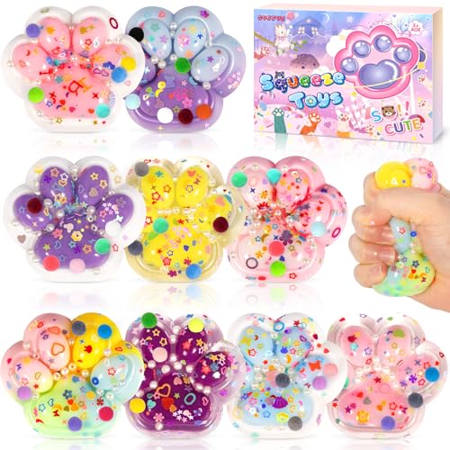 CYJJYZ 9 Stück Cat Paw Anti Stress Bälle, Funny Cat Paw Squeeze Toy, Pailletten Set von CYJJYZ