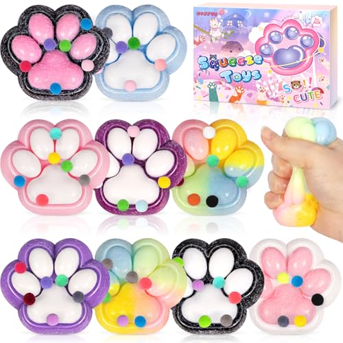 CYJJYZ 9 Stück Cat Paw Anti Stress Bälle, Funny Cat Paw Squeeze Toy mit Bällen von CYJJYZ