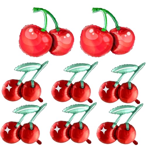 Kirschfolienballons (5,1 x 76,2 cm + 15,2 x 55,9 cm), perfekt für Kirschgeburtstage, Hochzeitsbögen, Babypartys, Sommerpartys und Obst-Themen-Dekorationen, 8 Stück von CYMYLAR