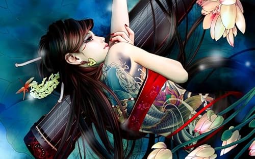 CYQFEZ Puzzle 1000 Teile - Japanese Tattooed Geishas Plakat - Gedächtnis-Kognitions-Spiele - Erwachsene Stressabbau Spiel Kunst Bild - Wand Kunst Dekoration - Pz186Vw von CYQFEZ