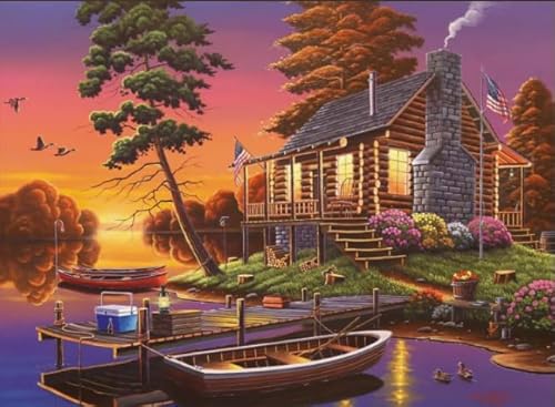 Puzzle 1000 Teile ，View of The Lake House Art Vintage Oil Painting ，Für Familie Stressabbau Spiele ，Buntes Unregelmäßiges Puzzle Gifts Sq174Zy CYQFEZ von CYQFEZ