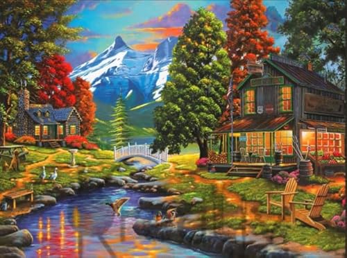 Puzzle 1000 Teile ，View of The Lake House Art Vintage Oil Painting ，Für Familie Stressabbau Spiele ，Buntes Unregelmäßiges Puzzle Gifts Sq175Zy CYQFEZ von CYQFEZ