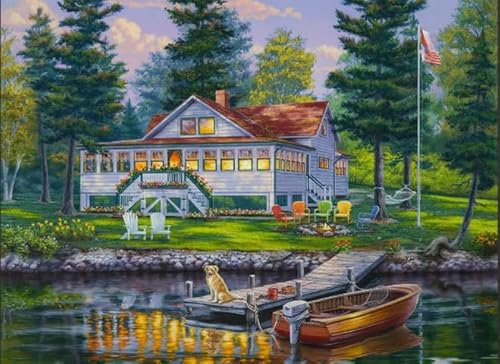 Puzzle 1000 Teile ，View of The Lake House Art Vintage Oil Painting ，Für Familie Stressabbau Spiele ，Buntes Unregelmäßiges Puzzle Gifts Sq176Zy CYQFEZ von CYQFEZ