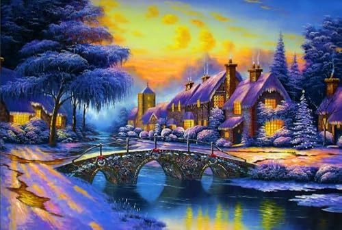 Puzzle 1000 Teile - Kinkades Snowy Houses Art Oil Painting - Für Heim-Dekoration - Ältere Menschen Gedächtnis Kognition Spiele - Familie Spaß Herausforderung Spielzeug Gifts Sq195Zy CYQFEZ von CYQFEZ