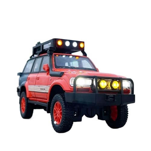 Mini Auto Spielzeug 1/24 Für Toyota Land Cruiser LC80 Legierungsautomodell Mit Sound Und Licht Pullback-Geländewagen Wohnkultur(Red) von CYQOCD