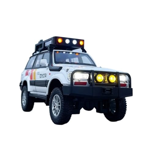 Mini Auto Spielzeug 1/24 Für Toyota Land Cruiser LC80 Legierungsautomodell Mit Sound Und Licht Pullback-Geländewagen Wohnkultur(White) von CYQOCD