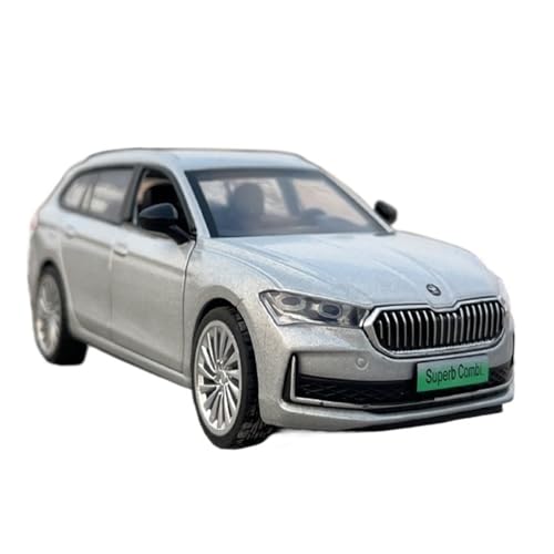 Mini Auto Spielzeug 1/35 Für Skoda Superb Metallautomodell Mit Sound Und Licht Pullback-Fahrzeug Kombi Reiseversion Wohnkultur(Silver) von CYQOCD