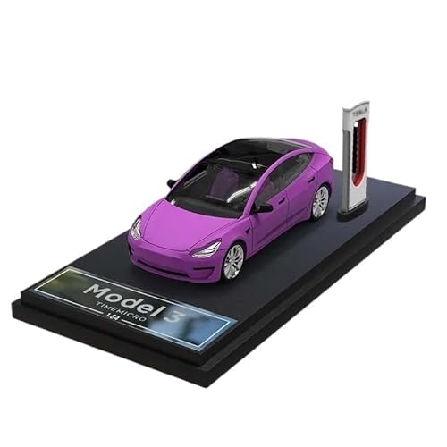 Mini Auto Spielzeug 1/64 Für Tesla Model 3 Legierung Druckguss Modell Sammlung Spielzeug Auto Metall Spielzeug Fahrzeug Für Erwachsene Wohnkultur(Purple B) von CYQOCD