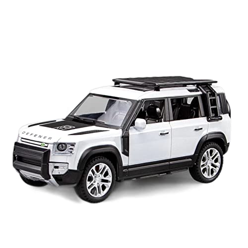 Mini Auto Spielzeug 1 24 Für Land Rover Defender Alloy Diecast Automodell SUV Spielzeug Mit Soundlicht Wohnkultur(White) von CYQOCD