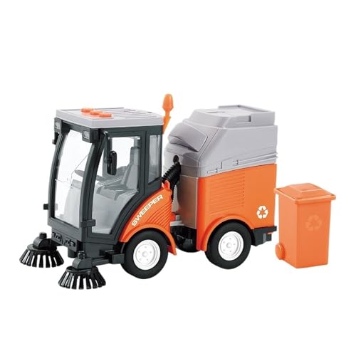 Mini Auto Spielzeug 1:16 Für Straßenkehrmaschine Müllwagen Musikgeschichte Sanitärreinigungswagen Ingenieur-LKW Wohnkultur(Orange) von CYQOCD