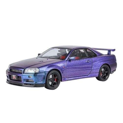 Mini Auto Spielzeug 1:18 Für Nissan Skyline GTR R34 Ares Legierung Sport Auto Modell Druckguss Metall Racing Fahrzeuge Sound Licht Wohnkultur(Purple) von CYQOCD