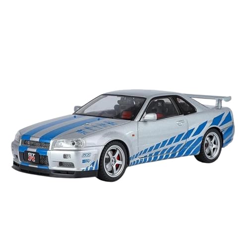 Mini Auto Spielzeug 1:18 Für Nissan Skyline GTR R34 Ares Legierung Sport Auto Modell Druckguss Metall Racing Fahrzeuge Sound Licht Wohnkultur(Silver) von CYQOCD
