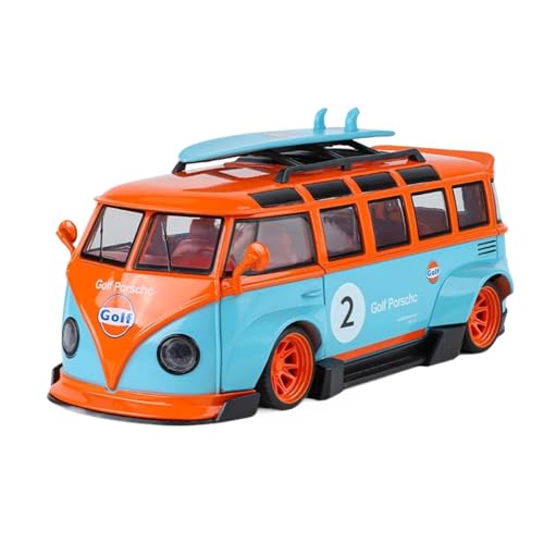 Mini Auto Spielzeug 1:24 Für Volkswagen T1 Bay Bus Van Druckguss Ornament Legierung Automodell Sound & Light Fahrzeug Indoor Spiel Wohnkultur(Orange) von CYQOCD