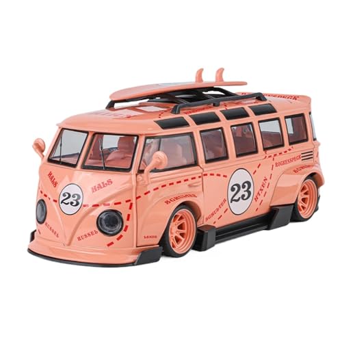 Mini Auto Spielzeug 1:24 Für Volkswagen T1 Bay Bus Van Druckguss Ornament Legierung Automodell Sound & Light Fahrzeug Indoor Spiel Wohnkultur(Pink) von CYQOCD