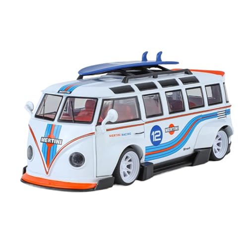 Mini Auto Spielzeug 1:24 Für Volkswagen T1 Bay Bus Van Druckguss Ornament Legierung Automodell Sound & Light Fahrzeug Indoor Spiel Wohnkultur(White) von CYQOCD
