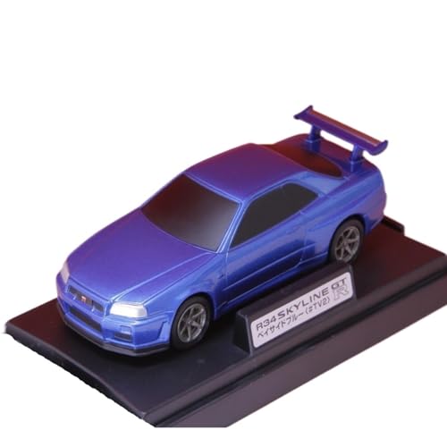 Mini Auto Spielzeug 1:43 Für Nissan Ares GT-R R34 Sportwagen Metallfigur Displayständer Dekoration Kunsthandwerk Ornamente Wohnkultur(Blue) von CYQOCD