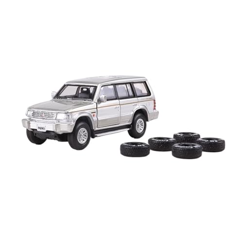 Mini Auto Spielzeug 1:64 Für Mitsubishi Pajero, Zu Öffnende Tür Offroad-Jeep Mini-Legierung Druckguss-Spielzeug Wohnkultur(Silver A) von CYQOCD
