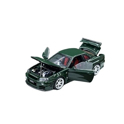 Mini Auto Spielzeug 1:64 Für Nissan GTR R34 Z-Tune Grüne Legierung Volltür-Design Modell Metall Druckguss Auto Sammlung Wohnkultur von CYQOCD