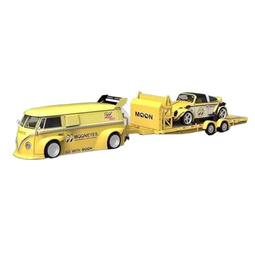 Mini Auto Spielzeug 1:64 Für Volkswagen T1 Bus Käfer Anhänger Mond Auge Set Legierung Auto Modell Szene Simulation Spiel Spielzeug Wohnkultur(Yellow B) von CYQOCD