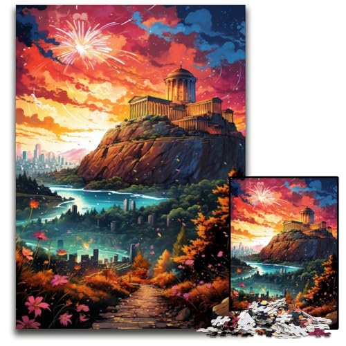 1000-Teile-Puzzle für Erwachsene. Die farbenfrohe Psychedelia der Akropolis. Papierpuzzle. Anspruchsvolles Denkspiel – Entspannendes Spielzeug für Teenager. 1000 Teile (38x26cm) von CYSEHKRBL