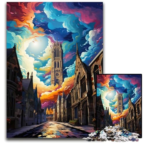 1000-Teile-Puzzle für Erwachsene. Die farbenfrohe Psychedelia des Glockenturms von Gent. Papierpuzzle. Anspruchsvolles Denkspiel – Entspannendes Spielzeug für Teenager. 1000 Teile (38x26cm) von CYSEHKRBL