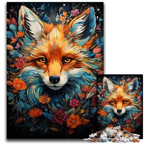 1000-teiliges Puzzle Der farbenfrohe Psychedelismus von Flower Fox Holzpuzzle für Erwachsene Teenager Paare und Freunde zum Geburtstag und zu Weihnachten 1000 PCS (75x50cm) von CYSEHKRBL