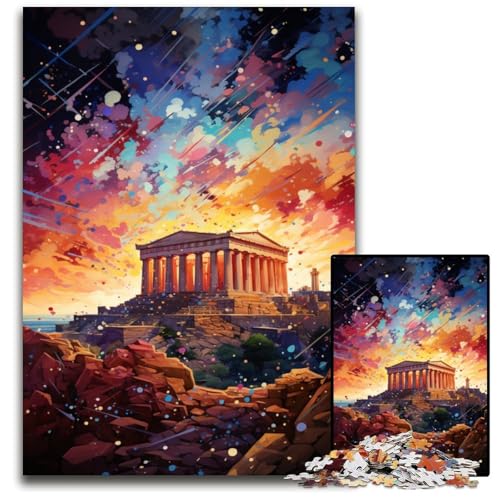1000-teiliges Puzzle Die farbenfrohe Psychedelia der Akropolis unmögliches Puzzle für Erwachsene Gehirn-Herausforderung Teenager und zur Heimdekoration 1000 Teile (75x50cm) von CYSEHKRBL