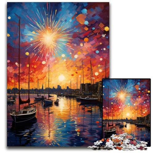 1000-teiliges Puzzle Die farbenfrohe Psychedelia des Osloer Hafens Puzzles für Erwachsene Heimdekoration Denksportspiel für Teenager und Familieninteraktion 1000 Teile (38x26cm) von CYSEHKRBL