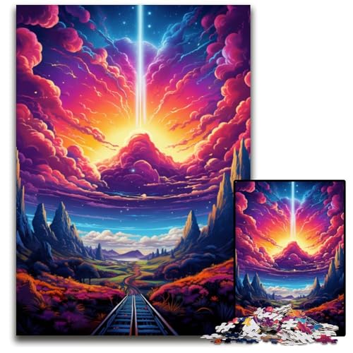 1000-teiliges Puzzle Die farbenfrohe Psychedelia des Space Shuttle Dawn unmögliches Puzzle für Erwachsene Gehirn-Herausforderung Teenager und Heimdekoration 1000 Teile (38x26cm) von CYSEHKRBL