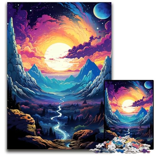 1000-teiliges Puzzle Die farbenfrohe Psychedelia des kosmischen Berges unmögliches Puzzle für Erwachsene Gehirn-Herausforderung Teenager und zur Heimdekoration 1000 Teile (75x50cm) von CYSEHKRBL