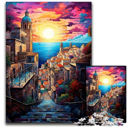 1000-teiliges Puzzle Die farbenfrohe Psychedelie der Altstadt von Dubrovnik Puzzles für Erwachsene ideal für Verliebte perfektes Weihnachts- Neujahrs- und Valentinstagsgeschenk 1000 Teile (38x26cm) von CYSEHKRBL