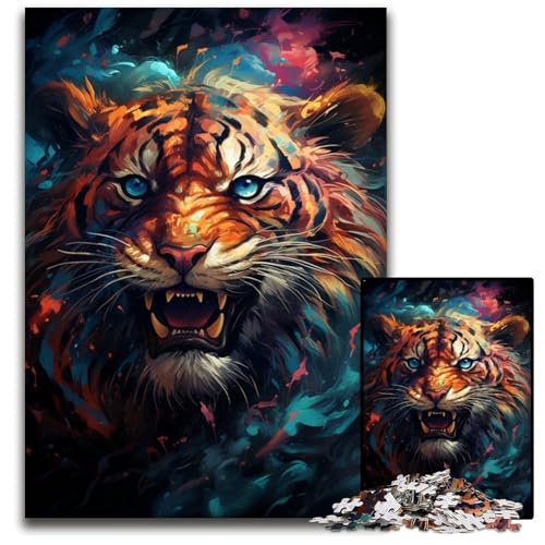 1000-teiliges Puzzle-Geschenk: Die farbenfrohe Psychedelia des geheimnisvollen Tigers. Anspruchsvolle Puzzles. Perfekte Dekoration für Zuhause oder das Büro 1000 Teile (75x50cm). von CYSEHKRBL