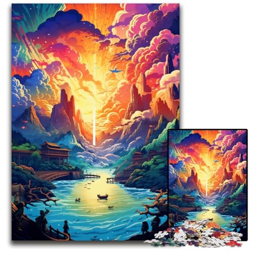1000-teiliges Puzzle Jangtse-Fluss farbenfrohes psychedelisches Holzpuzzle für Erwachsene Teenager Paare und Freunde zum Geburtstag und zu Weihnachten 1000 PCS (75x50cm) von CYSEHKRBL