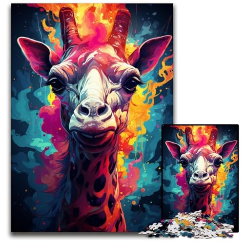 1000-teiliges Puzzle Trendige Giraffe buntes Papierpuzzle für Erwachsene Teenager Paare und Freunde zum Geburtstag Weihnachten 1000 PCS (38x26cm) von CYSEHKRBL