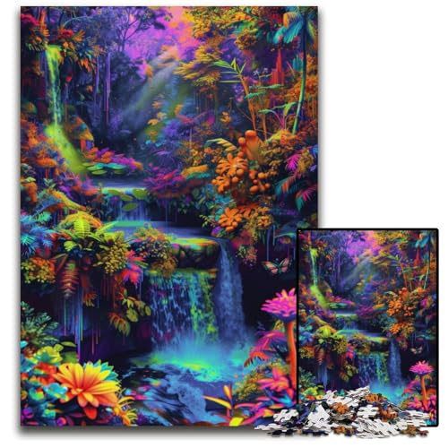 1000-teiliges Puzzle Wasserfall im Dschungel Holzpuzzle für Erwachsene Teenager Paare und Freunde zum Geburtstag und zu Weihnachten 1000 PCS (75x50cm) von CYSEHKRBL