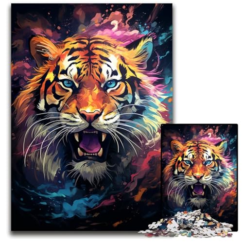 1000-teiliges Puzzle für Erwachsene Aquarellmalerei Tiger Holzpuzzle anspruchsvolles Denkspiel – entspannendes Spielzeug für Teenager 1000 Teile (75x50cm) von CYSEHKRBL