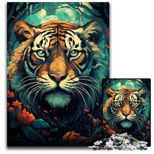 1000-teiliges Puzzle für Erwachsene Aquarellmalerei Tiger-Papierpuzzle anspruchsvolles Denkspiel für Teenager Spaß am Familienspielabend 1000 Teile (38x26cm) von CYSEHKRBL