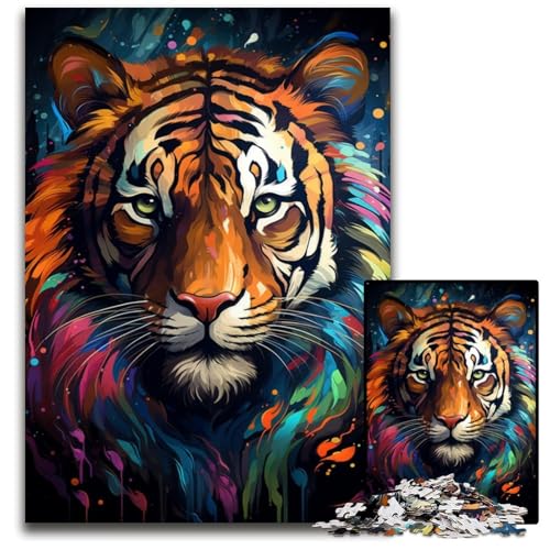 1000-teiliges Puzzle für Erwachsene Aquarellmalerei Tiger unmögliches Puzzle für Erwachsene pädagogisches Denkspiel künstlerische Heim- und Bürodekoration Alter 1000 Teile (38x26cm) von CYSEHKRBL