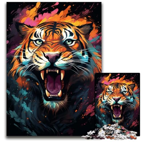 1000-teiliges Puzzle für Erwachsene Aquarellmalerei Tiger unmögliches Puzzle für Erwachsene pädagogisches Denkspiel künstlerische Heim- und Bürodekoration Alter 1000 Teile (38x26cm) von CYSEHKRBL