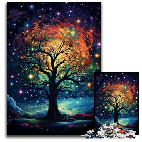 1000-teiliges Puzzle für Erwachsene Baum unter Sternenhimmel Papierpuzzle anspruchsvolles Denkspiel für Teenager Spaß am Familienspielabend 1000 Teile (38x26cm) von CYSEHKRBL