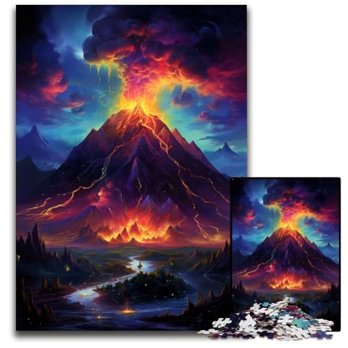 1000-teiliges Puzzle für Erwachsene Der psychedelische Vulkanausbruch Holzpuzzle anspruchsvolles Denkspiel für Teenager Spaß am Familienspielabend 1000 Teile (75x50cm) von CYSEHKRBL