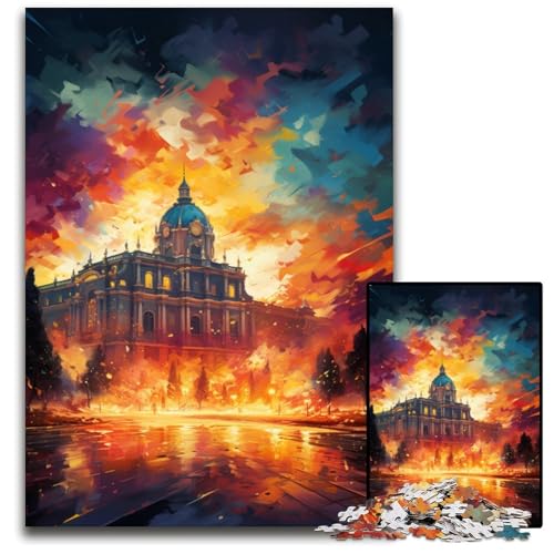 1000-teiliges Puzzle für Erwachsene Die farbenfrohe Psychedelia des Königspalastes in Madrid Holzpuzzle anspruchsvolles Denkspiel für Teenager Spaß am Familienspielabend 1000 Teile (75x50cm) von CYSEHKRBL